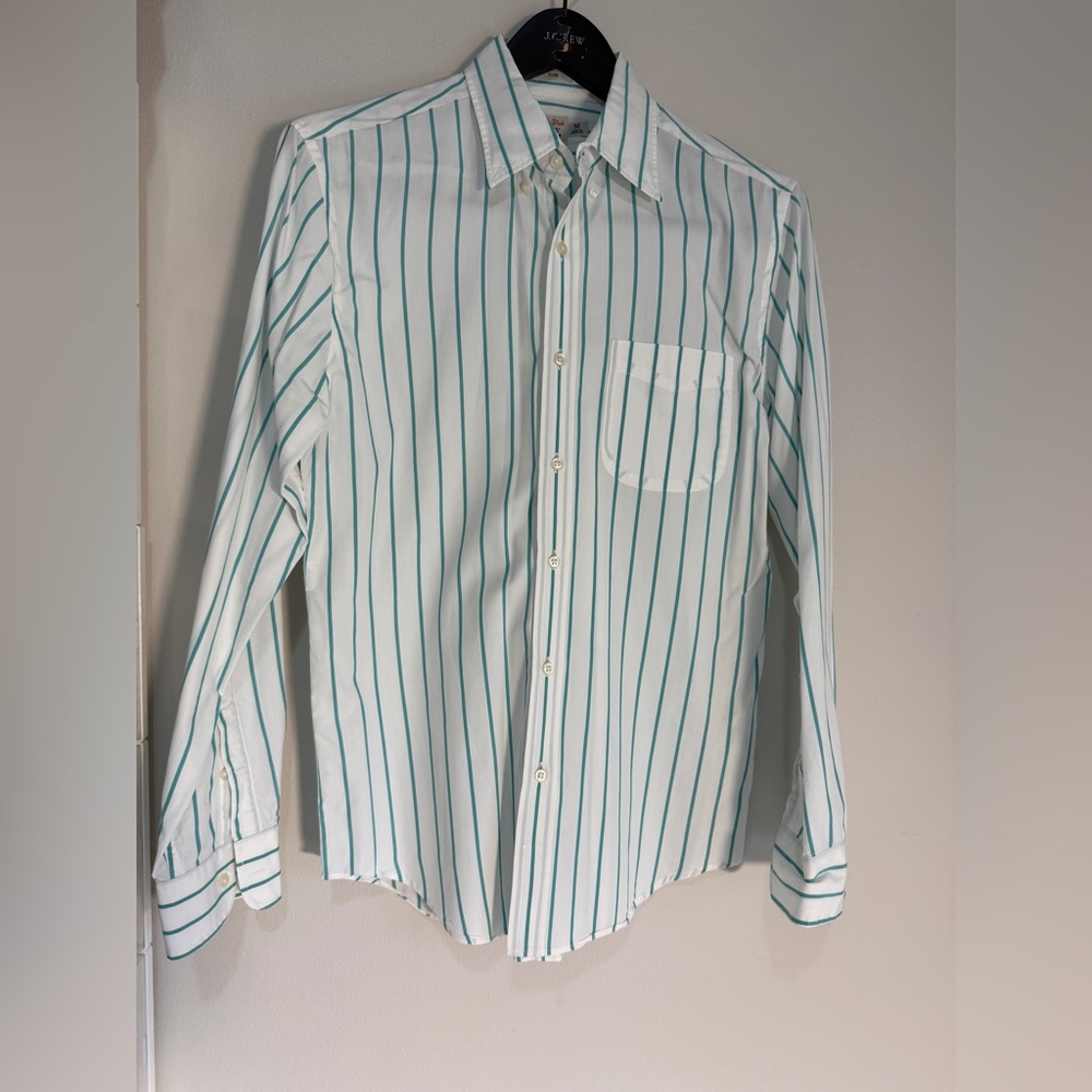 J. Crew White Button-Down Shirt with Teal Stripes